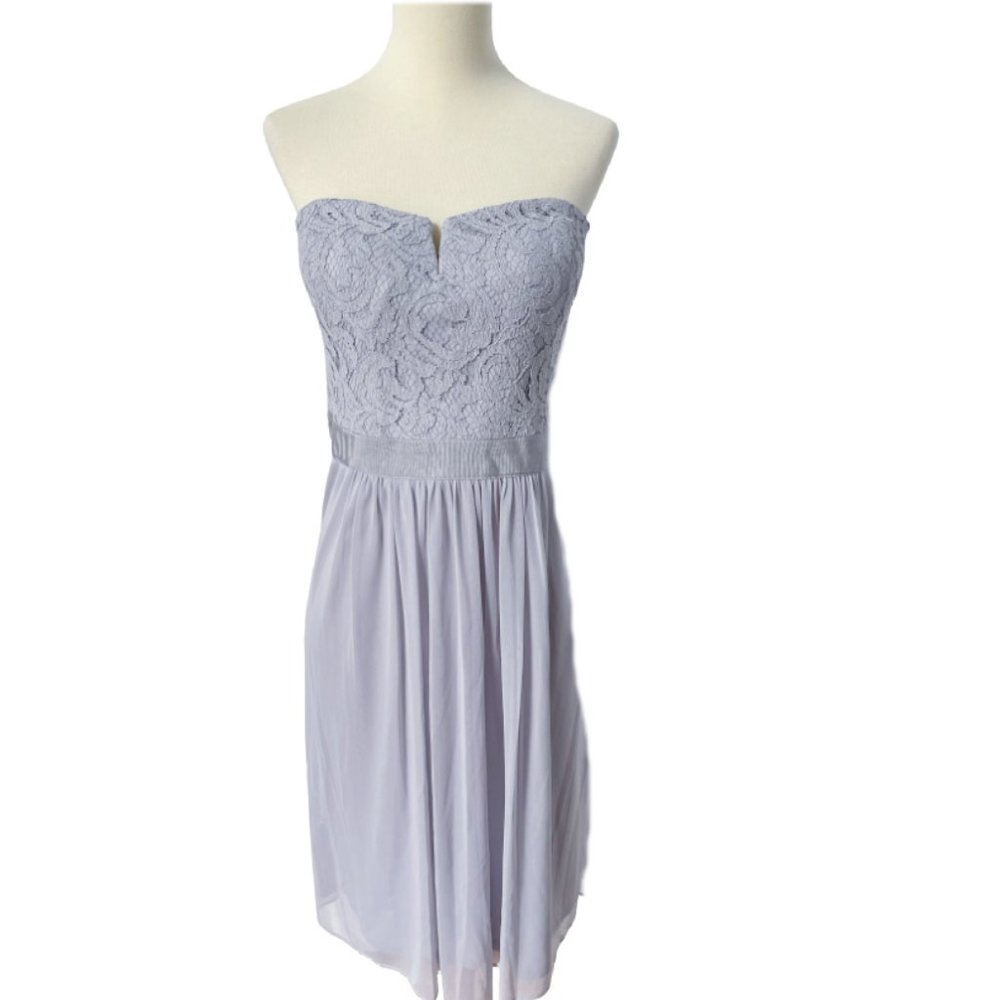 NWT Adrianna Papell Gray Lace and Chiffon Strapless Gown w/Optional Strap 16 - Picture 2 of 4